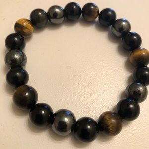 Tiger Eye & Hematite & Black Obsidian Bracelet